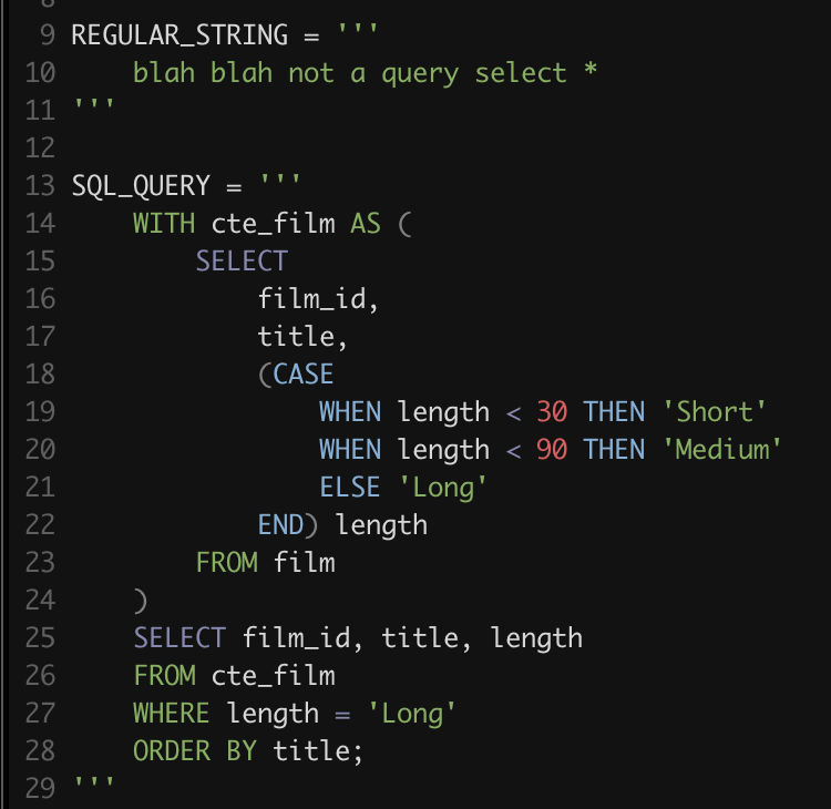 Python string with SQL syntax highlighting applied